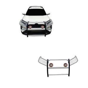 Black Horse Off Road Grille Guard, 3-Piece Modular, Polished, Stainless Steel, 1-1/2 Inch Diameter, With Brush Guard – 17A093904MSS-PLFR