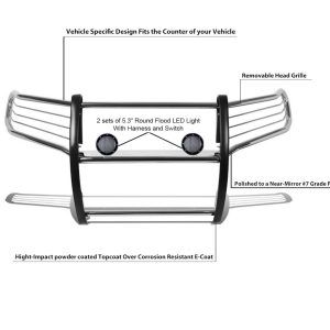 Black Horse Off Road Grille Guard, 3-Piece Modular, Polished, Stainless Steel, 1-1/2 Inch Diameter, With Brush Guard – 17A096402MSS-PLFB