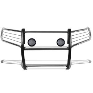 Black Horse Off Road Grille Guard, 3-Piece Modular, Polished, Stainless Steel, 1-1/2 Inch Diameter, With Brush Guard – 17A096402MSS-PLFB