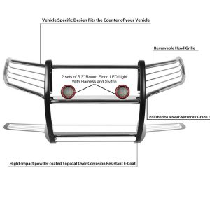 Black Horse Off Road Grille Guard, 3-Piece Modular, Polished, Stainless Steel, 1-1/2 Inch Diameter, With Brush Guard – 17A096402MSS-PLFR