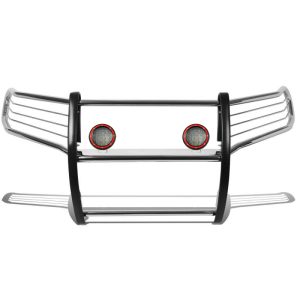 Black Horse Off Road Grille Guard, 3-Piece Modular, Polished, Stainless Steel, 1-1/2 Inch Diameter, With Brush Guard – 17A096402MSS-PLFR