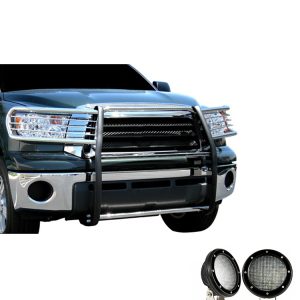 Black Horse Off Road Grille Guard, 3-Piece Modular, Polished, Stainless Steel, 1-1/2 Inch Diameter, With Brush Guard – 17A098900MSS-PLFB