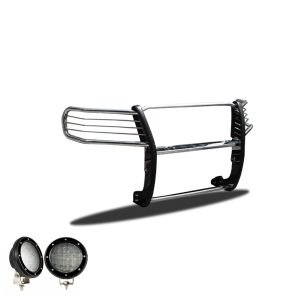 Black Horse Off Road Grille Guard, 3-Piece Modular, Polished, Stainless Steel, 1-1/2 Inch Diameter, With Brush Guard – 17A098900MSS-PLFB