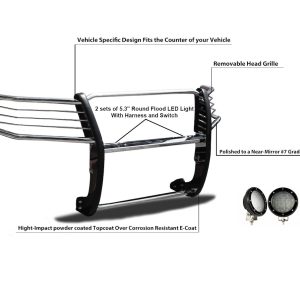 Black Horse Off Road Grille Guard, 3-Piece Modular, Polished, Stainless Steel, 1-1/2 Inch Diameter, With Brush Guard – 17A098900MSS-PLFB