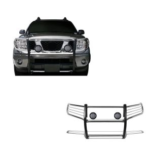 Black Horse Off Road Grille Guard, 3-Piece Modular, Polished, Stainless Steel, 1-1/2 Inch Diameter, With Brush Guard – 17A110200MSS-PLFB