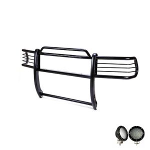 Black Horse Off Road Grille Guard, 3-Piece Modular, Powder Coated, Steel, 1-1/2 Inch Diameter, With Brush Guard, Without Skid Plate – 17BH23MA-PLFB