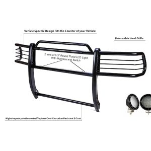 Black Horse Off Road Grille Guard, 3-Piece Modular, Powder Coated, Steel, 1-1/2 Inch Diameter, With Brush Guard, Without Skid Plate – 17BH23MA-PLFB