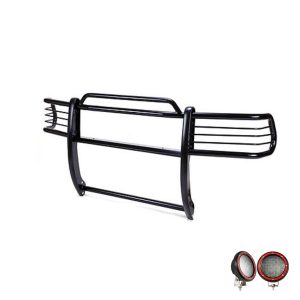 Black Horse Off Road Grille Guard, 3-Piece Modular, Powder Coated, Steel, 1-1/2 Inch Diameter, With Brush Guard, Without Skid Plate – 17BH23MA-PLFR