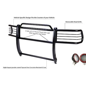 Black Horse Off Road Grille Guard, 3-Piece Modular, Powder Coated, Steel, 1-1/2 Inch Diameter, With Brush Guard, Without Skid Plate – 17BH23MA-PLFR