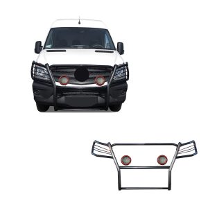 Black Horse Off Road Grille Guard, 3-Piece Modular, Powder Coated, Steel, 1-1/2 Inch Diameter, With Brush Guard, Without Skid Plate – 17D502MA-PLFR