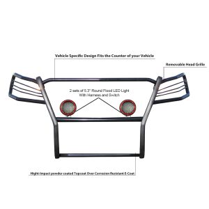 Black Horse Off Road Grille Guard, 3-Piece Modular, Powder Coated, Steel, 1-1/2 Inch Diameter, With Brush Guard, Without Skid Plate – 17D502MA-PLFR
