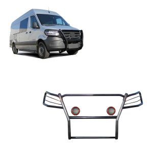 Black Horse Off Road Grille Guard, 3-Piece Modular, Powder Coated, Steel, 1-1/2 Inch Diameter, With Brush Guard, Without Skid Plate – 17D503MA-PLFR