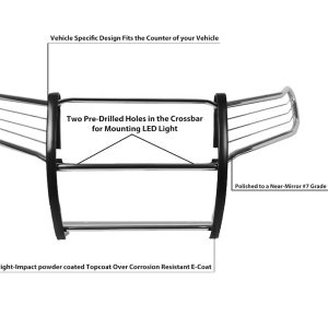 Black Horse Off Road Grille Guard, 3-Piece Modular, Polished, Stainless Steel, 1-1/2 Inch Diameter, With Brush Guard, Without Skid Plate – 17DG113MSS