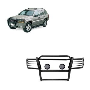 Black Horse Off Road Grille Guard, 3-Piece Modular, Powder Coated, Steel, 1-1/2 Inch Diameter, With Brush Guard, Without Skid Plate – 17EB26MA-PLFB