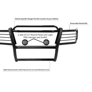 Black Horse Off Road Grille Guard, 3-Piece Modular, Powder Coated, Steel, 1-1/2 Inch Diameter, With Brush Guard, Without Skid Plate – 17EB26MA-PLFB