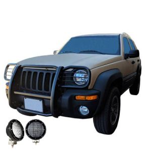 Black Horse Off Road Grille Guard, 3-Piece Modular, Powder Coated, Steel, 1-1/2 Inch Diameter, With Brush Guard, Without Skid Plate – 17EH26MA-PLFB