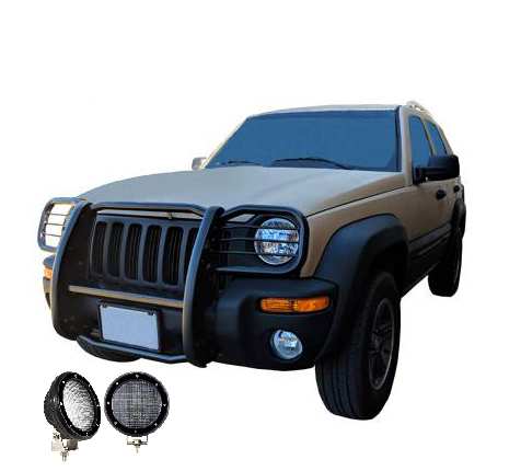 Black Horse Off Road Grille Guard, 3-Piece Modular, Powder Coated, Steel, 1-1/2 Inch Diameter, With Brush Guard, Without Skid Plate – 17EH26MA-PLFB