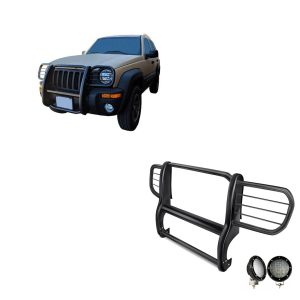 Black Horse Off Road Grille Guard, 3-Piece Modular, Powder Coated, Steel, 1-1/2 Inch Diameter, With Brush Guard, Without Skid Plate – 17EH26MA-PLFB