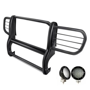 Black Horse Off Road Grille Guard, 3-Piece Modular, Powder Coated, Steel, 1-1/2 Inch Diameter, With Brush Guard, Without Skid Plate – 17EH26MA-PLFB