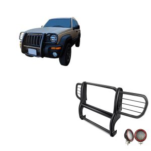 Black Horse Off Road Grille Guard, 3-Piece Modular, Powder Coated, Steel, 1-1/2 Inch Diameter, With Brush Guard, Without Skid Plate – 17EH26MA-PLFR