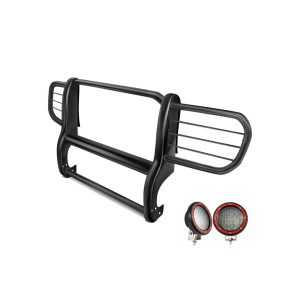 Black Horse Off Road Grille Guard, 3-Piece Modular, Powder Coated, Steel, 1-1/2 Inch Diameter, With Brush Guard, Without Skid Plate – 17EH26MA-PLFR