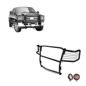 Black Horse Off Road Grille Guard, 3-Piece Modular, Powder Coated, Steel, 1-1/2 Inch Diameter, With Brush Guard, Without Skid Plate – 17FB23MA-PLFR