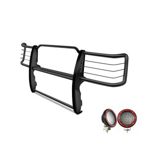 Black Horse Off Road Grille Guard, 3-Piece Modular, Powder Coated, Steel, 1-1/2 Inch Diameter, With Brush Guard, Without Skid Plate – 17FB23MA-PLFR