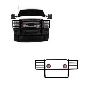 Black Horse Off Road Grille Guard, 3-Piece Modular, Powder Coated, Steel, 1-1/2 Inch Diameter, With Brush Guard, Without Skid Plate – 17FB26MA-PLFR