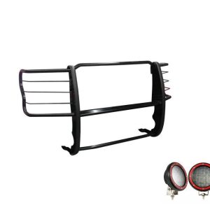 Black Horse Off Road Grille Guard, 3-Piece Modular, Powder Coated, Steel, 1-1/2 Inch Diameter, With Brush Guard, Without Skid Plate – 17FB28MA-PLFR