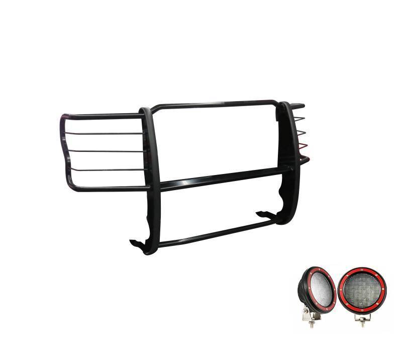 Black Horse Off Road Grille Guard, 3-Piece Modular, Powder Coated, Steel, 1-1/2 Inch Diameter, With Brush Guard, Without Skid Plate – 17FB28MA-PLFR