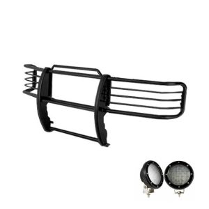 Black Horse Off Road Grille Guard, 3-Piece Modular, Powder Coated, Steel, 1-1/2 Inch Diameter, With Brush Guard, Without Skid Plate – 17FJ24MA-PLFB