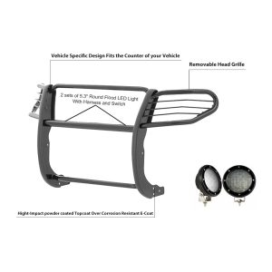Black Horse Off Road Grille Guard, 3-Piece Modular, Powder Coated, Steel, 1-1/2 Inch Diameter, With Brush Guard, Without Skid Plate – 17FJ28MA-PLFB