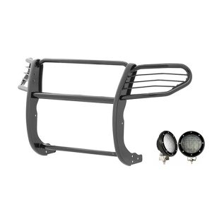 Black Horse Off Road Grille Guard, 3-Piece Modular, Powder Coated, Steel, 1-1/2 Inch Diameter, With Brush Guard, Without Skid Plate – 17FJ28MA-PLFB