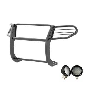 Black Horse Off Road Grille Guard, 3-Piece Modular, Powder Coated, Steel, 1-1/2 Inch Diameter, With Brush Guard, Without Skid Plate – 17FJ30MA-PLFB