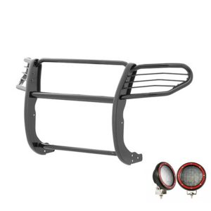 Black Horse Off Road Grille Guard, 3-Piece Modular, Powder Coated, Steel, 1-1/2 Inch Diameter, With Brush Guard, Without Skid Plate – 17FJ30MA-PLFR