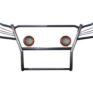 Black Horse Off Road Grille Guard, 3-Piece Modular, Powder Coated, Steel, 1-1/2 Inch Diameter, With Brush Guard, Without Skid Plate – 17FP10MA-PLFR