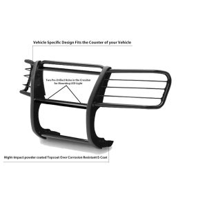 Black Horse Off Road Grille Guard, 3-Piece Modular, Semi-Gloss Powder Coat, Steel, 1.5 Inch Bar Diameter, With Brush Guard – 17FP27MA