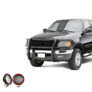Black Horse Off Road Grille Guard, 3-Piece Modular, Powder Coated, Steel, 1-1/2 Inch Diameter, With Brush Guard, Without Skid Plate – 17FP27MA-PLFR