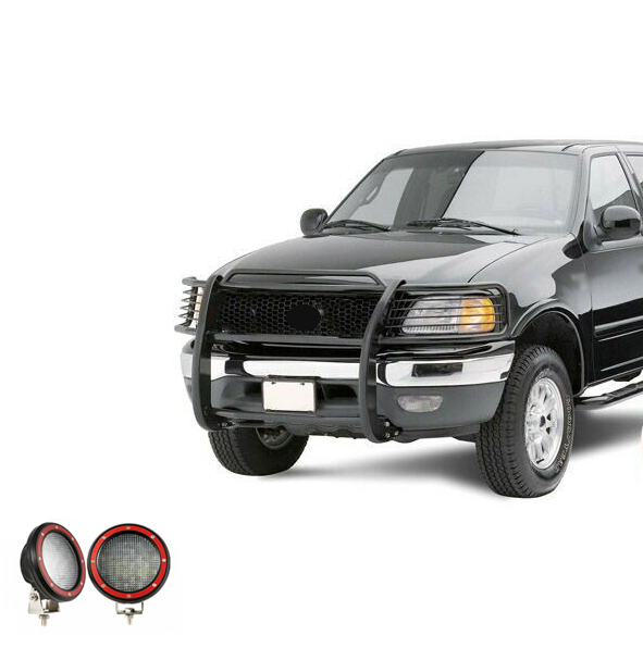 Black Horse Off Road Grille Guard, 3-Piece Modular, Powder Coated, Steel, 1-1/2 Inch Diameter, With Brush Guard, Without Skid Plate – 17FP27MA-PLFR
