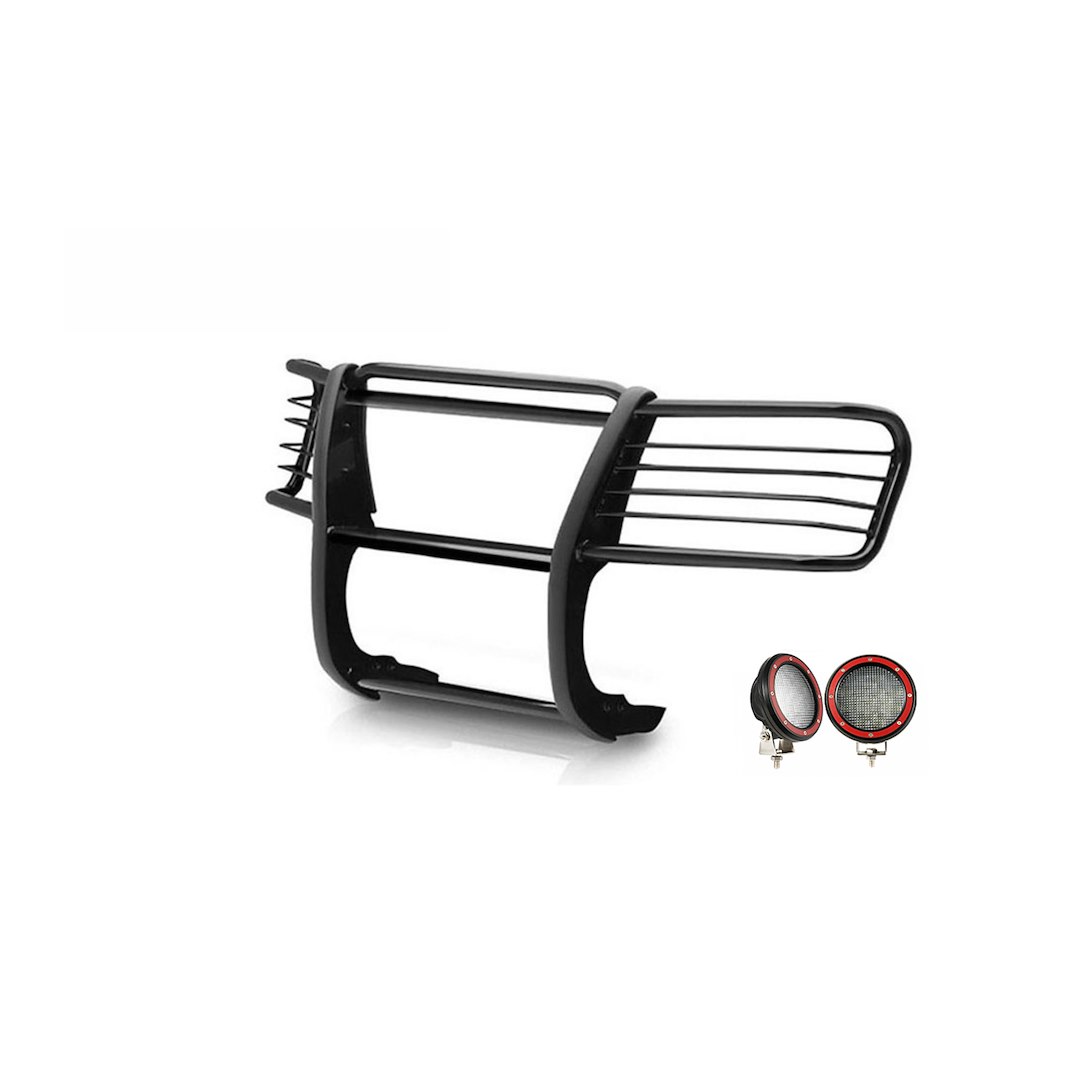 Black Horse Off Road Grille Guard, 3-Piece Modular, Powder Coated, Steel, 1-1/2 Inch Diameter, With Brush Guard, Without Skid Plate – 17FP27MA-PLFR