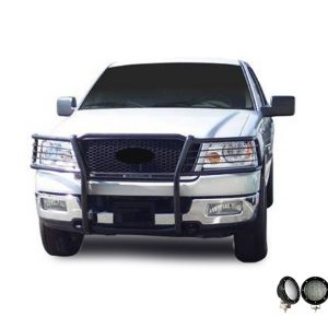 Black Horse Off Road Grille Guard, 3-Piece Modular, Powder Coated, Steel, 1-1/2 Inch Diameter, With Brush Guard, Without Skid Plate – 17FP28MA-PLFB