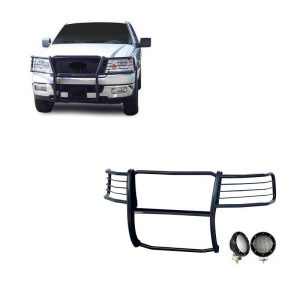 Black Horse Off Road Grille Guard, 3-Piece Modular, Powder Coated, Steel, 1-1/2 Inch Diameter, With Brush Guard, Without Skid Plate – 17FP28MA-PLFB