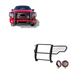 Black Horse Off Road Grille Guard, 3-Piece Modular, Powder Coated, Steel, 1-1/2 Inch Diameter, With Brush Guard, Without Skid Plate – 17FP30MA-PLFR