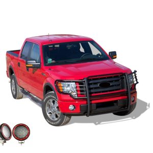 Black Horse Off Road Grille Guard, 3-Piece Modular, Powder Coated, Steel, 1-1/2 Inch Diameter, With Brush Guard, Without Skid Plate – 17FP30MA-PLFR