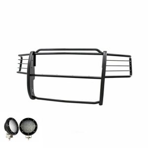 Black Horse Off Road Grille Guard, 3-Piece Modular, Powder Coated, Steel, 1-1/2 Inch Diameter, With Brush Guard, Without Skid Plate – 17FR20MA-PLFB