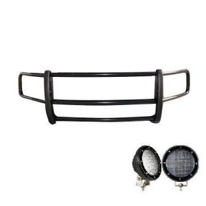 Black Horse Off Road Grille Guard, Spartan™, 3-Piece Modular, Powder Coated, Steel, 1-1/2 Inch Diameter, With Brush Guard – 17FT20MA-PLFB