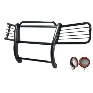 Black Horse Off Road Grille Guard, 3-Piece Modular, Powder Coated, Steel, 1-1/2 Inch Diameter, With Brush Guard, Without Skid Plate – 17GK26MA-PLFR