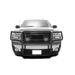 Black Horse Off Road Grille Guard, 3-Piece Modular, Powder Coated, Steel, 1-1/2 Inch Diameter, With Brush Guard, Without Skid Plate – 17GS10MA-PLFB