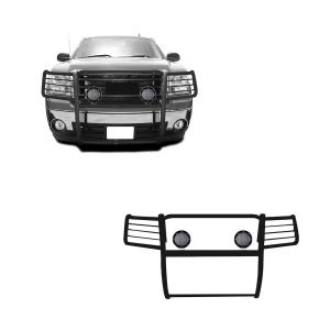 Black Horse Off Road Grille Guard, 3-Piece Modular, Powder Coated, Steel, 1-1/2 Inch Diameter, With Brush Guard, Without Skid Plate – 17GS10MA-PLFB