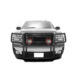 Black Horse Off Road Grille Guard, 3-Piece Modular, Powder Coated, Steel, 1-1/2 Inch Diameter, With Brush Guard, Without Skid Plate – 17GS10MA-PLFR